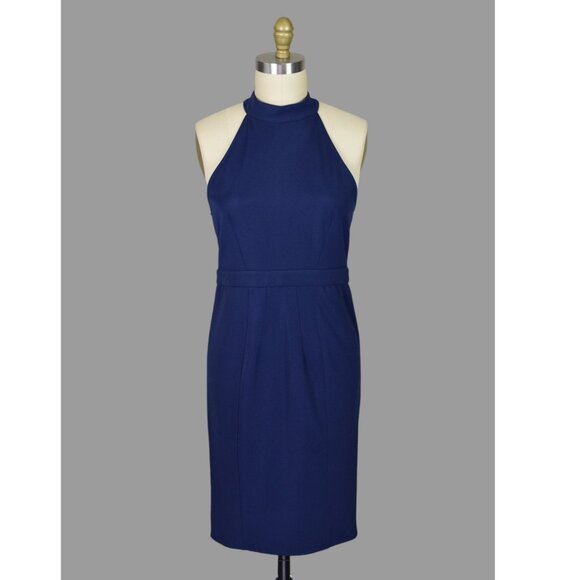 ZAC POSEN ALIX NAVY BLUE HALTER SHEATH DRESS - Picture 1 of 12